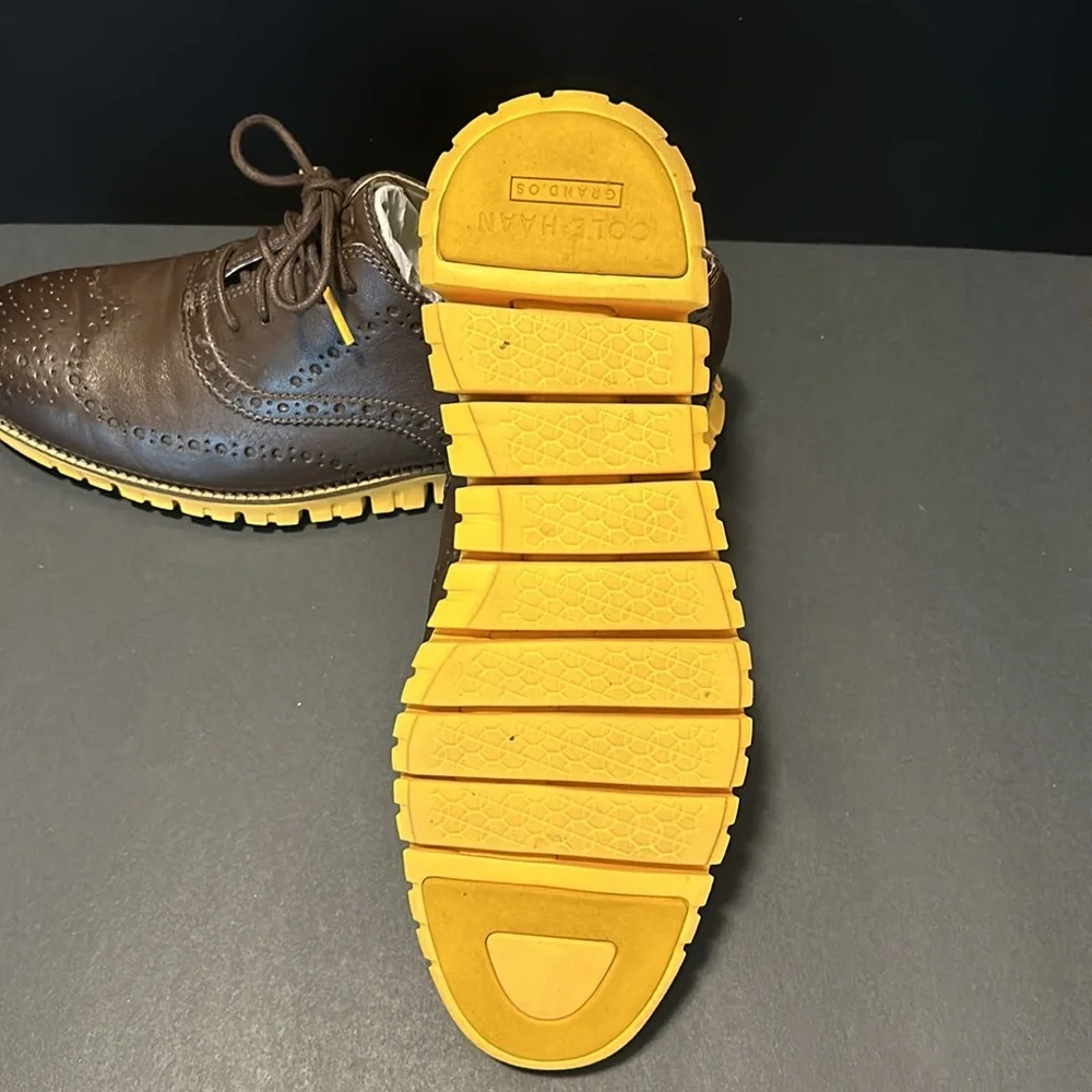 Cole Haan Brown Leather Wingtip Derbys with Yellow Sole